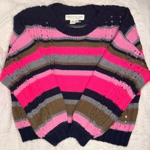 Saltwater Luxe Anthropologie Striped Knit Sweater Pink Navy Olive Gray | Size S